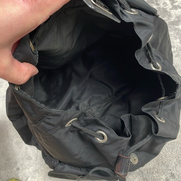 Prada Tessuto Black Nylon Backpack Double Pocket Drawstring Buckle Designer - Picture 6 of 14